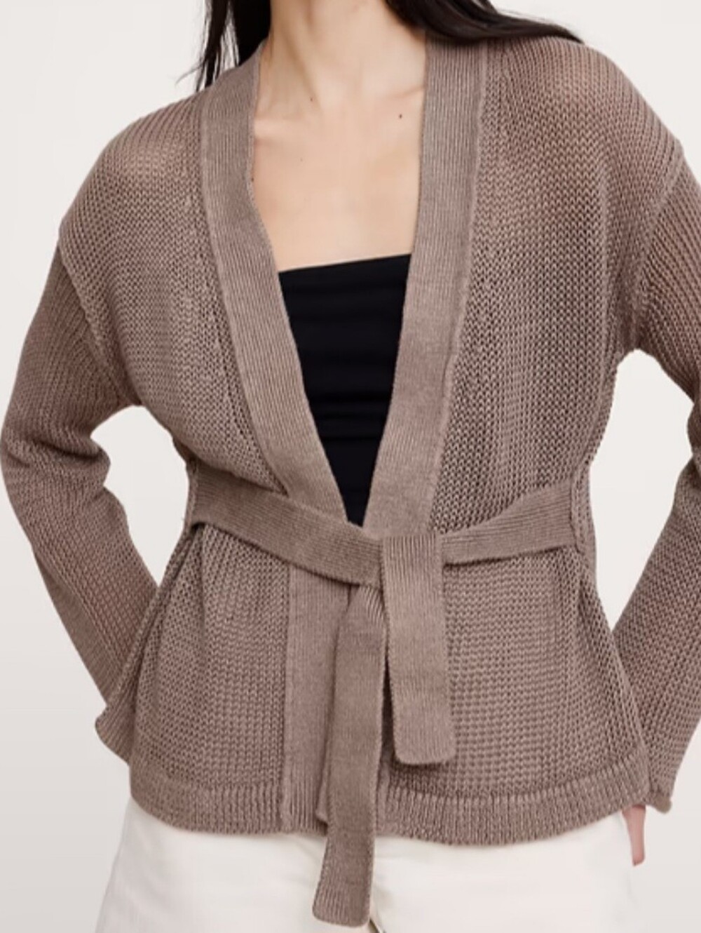 NWT Banana Republic Heirloom 100% Linen Wrap Cardigan Size M Khaki Beige Sweater - Picture 2 of 5